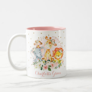 Niedliche Safari-Tiere Wasserfarbe Rosa Blütenfar Zweifarbige Tasse