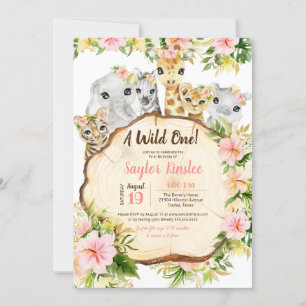 Niedliche Safari Tiere Wild One Girl Erster Geburt Einladung