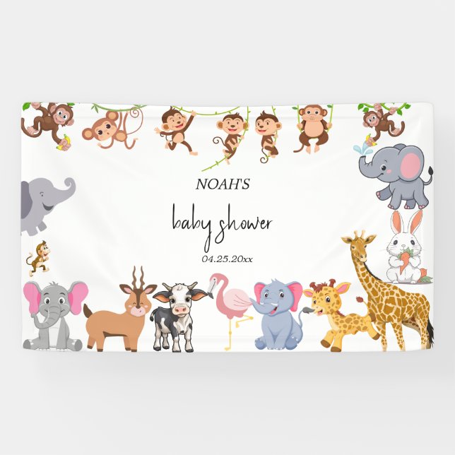 Niedliche Safari tierische Babydusche Banner (Horizontal)