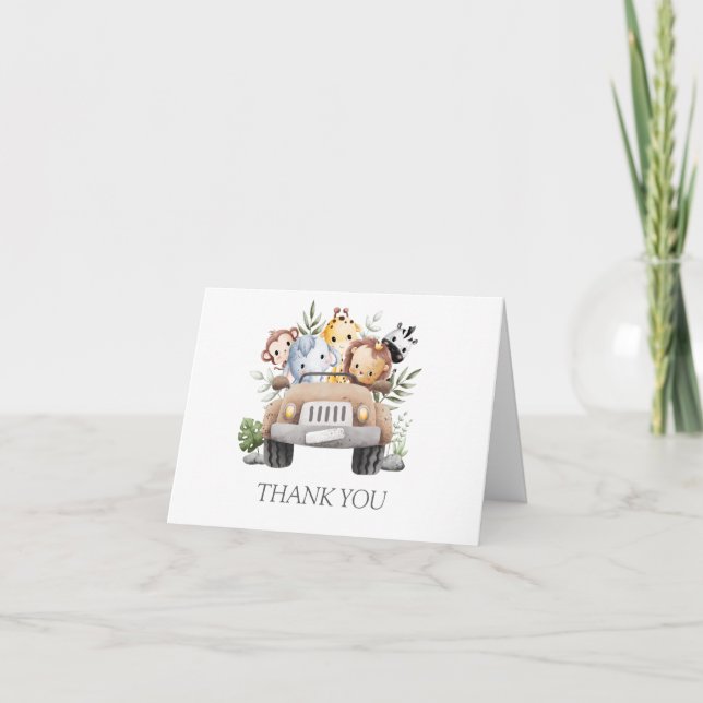 Niedliche Safari tierische Babydusche Dankeskarte (Vorderseite)