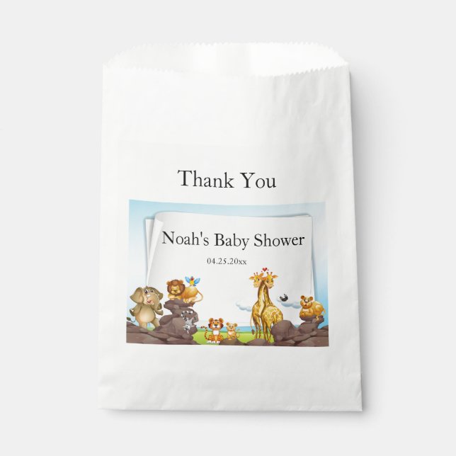 Niedliche Safari tierische Babydusche Geschenktütchen (Vorderseite)