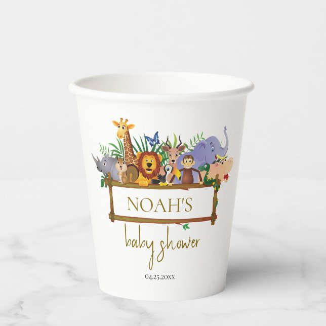 Niedliche Safari tierische Babydusche Pappbecher (Vorderseite)