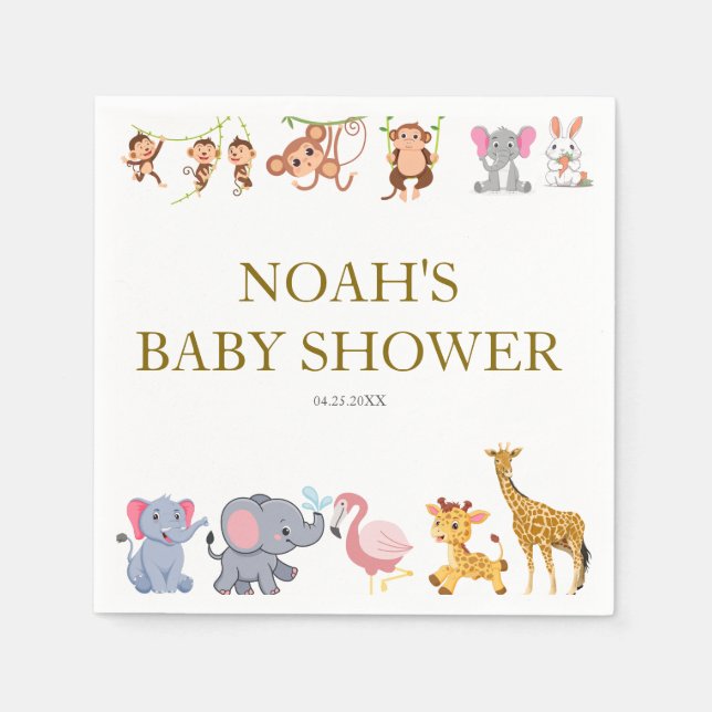 Niedliche Safari tierische Babydusche Serviette (Vorderseite)
