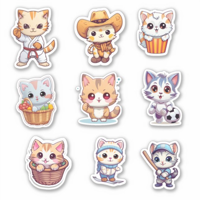 Niedliche Sammlung spielender Katzen Aufkleber (Vorderseite)