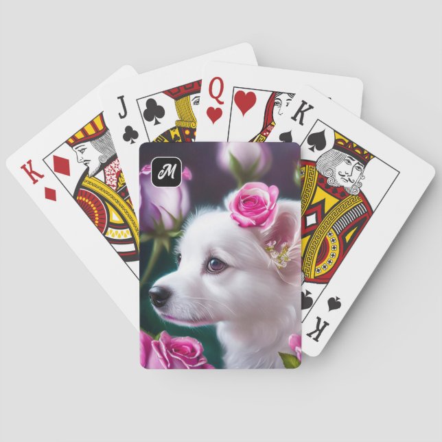 Niedliche Sammlung von Hunden und Rose Spielkarten (Rückseite)