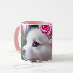 Niedliche Sammlung von Hunden und Rose Tasse