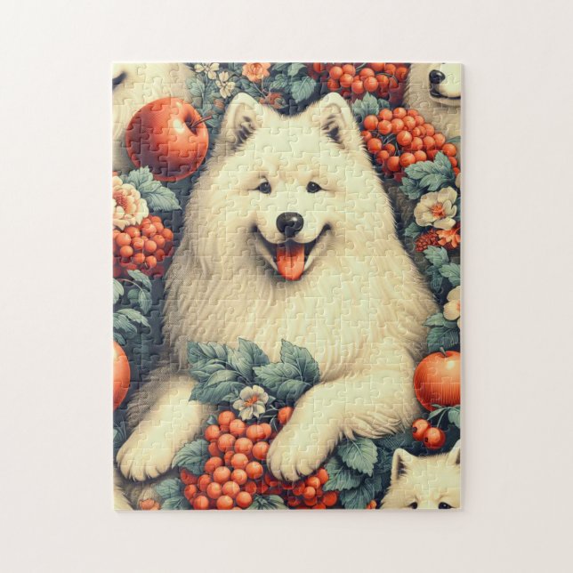 Niedliche Samoyed Floral Malerei (Vertikal)