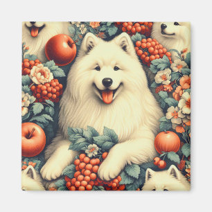 Niedliche Samoyed Floral Malerei Magnet