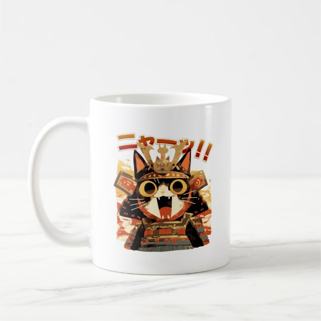 Niedliche Samurai-Katze in Armor Kaffeetasse (Links)