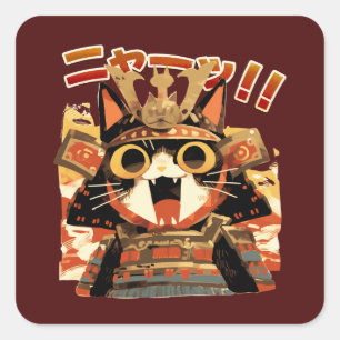 Niedliche Samurai-Katze in Armor Quadratischer Aufkleber