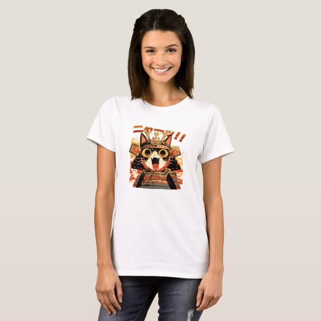 Niedliche Samurai-Katze in Armor T-Shirt (Vorne ganz)
