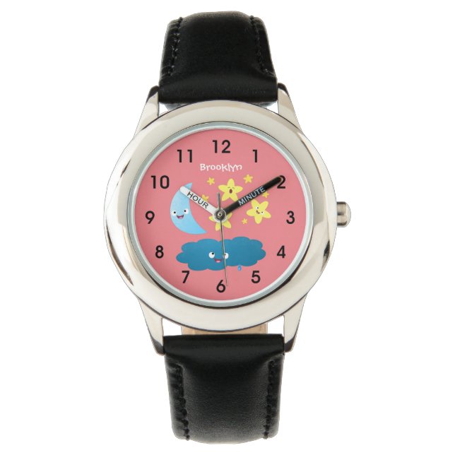 Niedliche Sänger, Mond und Cloud-Cartoon Armbanduhr (Vorderseite)
