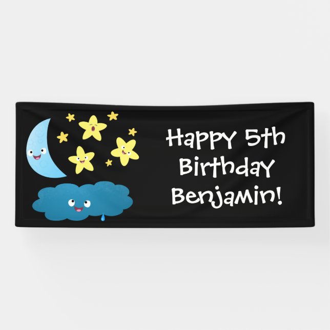 Niedliche Sänger, Mond und Cloud-Cartoon Banner (Horizontal)