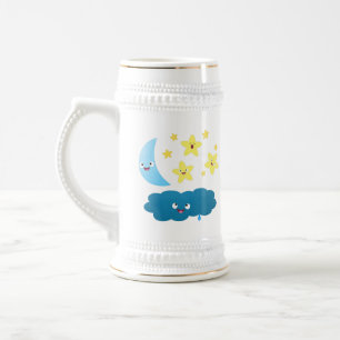 Niedliche Sänger, Mond und Cloud-Cartoon Bierglas