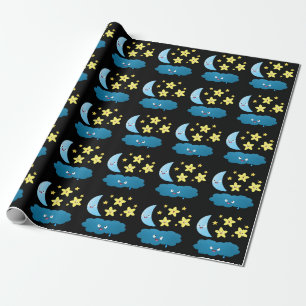 Niedliche Sänger, Mond und Cloud-Cartoon Geschenkpapier