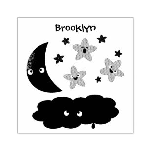 Niedliche Sänger, Mond und Cloud-Cartoon Gummistempel