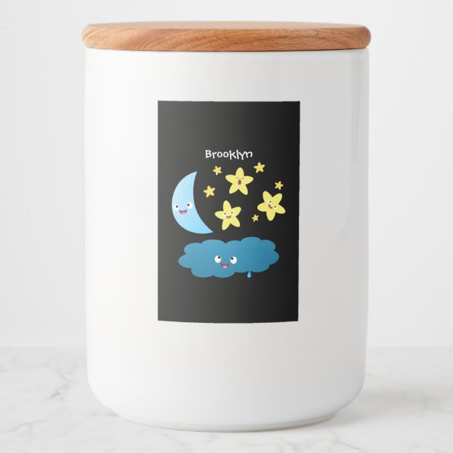 Niedliche Sänger, Mond und Cloud-Cartoon Lebensmitteletikett (Vorderseite)