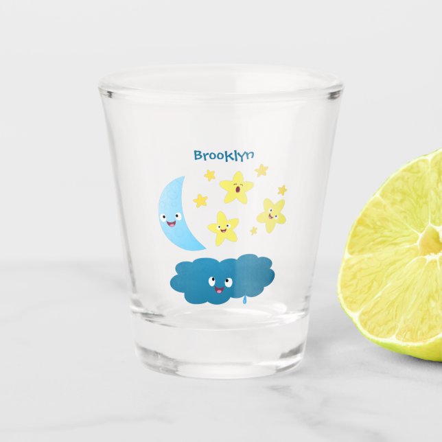 Niedliche Sänger, Mond und Cloud-Cartoon Schnapsglas (Vorderseite)