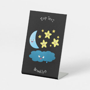 Niedliche Sänger, Mond und Cloud-Cartoon Sockelschild