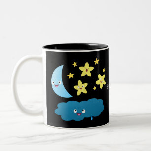 Niedliche Sänger, Mond und Cloud-Cartoon Zweifarbige Tasse