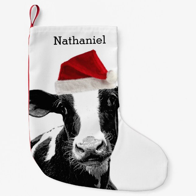 Niedliche Sankt-Kuh mit personalisiertem Namen Kleiner Weihnachtsstrumpf (Vorderseite)