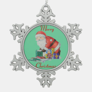 Niedliche Sankt und Spielwaren, die Schneeflocken Zinn-Ornament