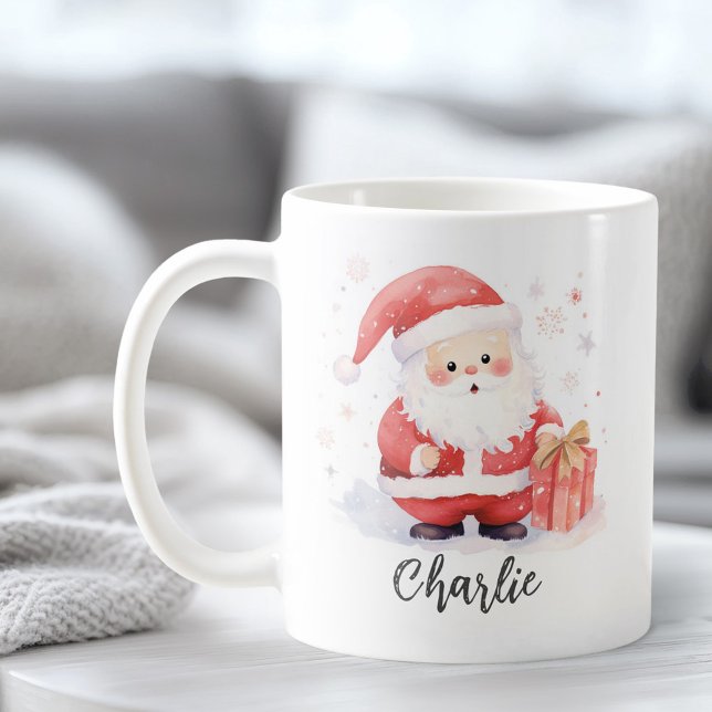 Niedliche Santa Aqucolor-Abbildung Weihnachtsname Kaffeetasse (Cute Santa watercolor illustration Christmas name Coffee Mug)