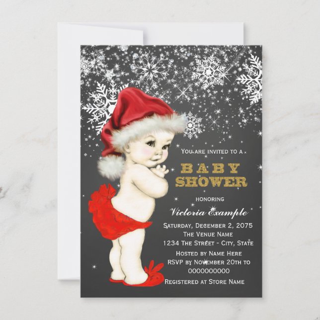 Niedliche Santa Baby Snowflake Babydusche Einladung (Vorderseite)
