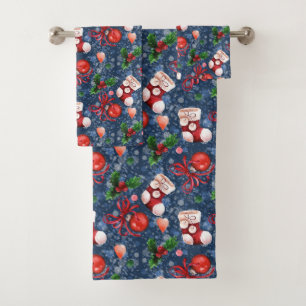 Niedliche Santa Boots Balls Red Holly Berries Weih Badhandtuch Set