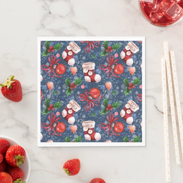 Niedliche Santa Boots Balls Red Holly Berries Weih Serviette (Beispiel)