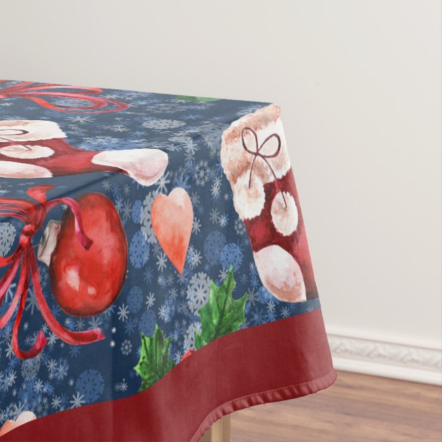 Niedliche Santa Boots Balls Red Holly Berries Weih Tischdecke (Beispiel)