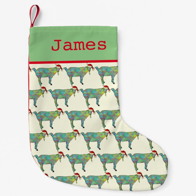 Niedliche Santa Goat Personalisiert Kleiner Weihnachtsstrumpf (Vorderseite)