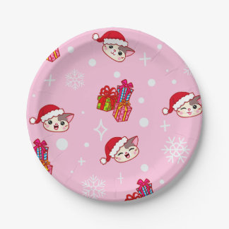 Niedliche Santa Kätzchen Rosa Weihnachten Party Te Pappteller