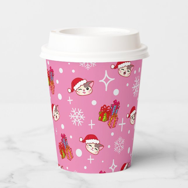 Niedliche Santa Kätzchens Rosa Weihnachts-Party Pappbecher (Rückseite)