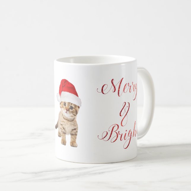 Niedliche Santa Kitten Katze Merry & Bright Kaffeetasse (VorderseiteRechts)