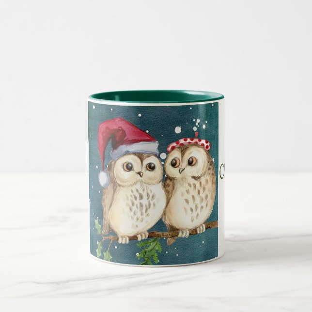 Niedliche Santa Owls Zweifarbige Tasse (Mittel)