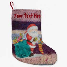 Niedliche Santa-Packgeschenke auf gestricktem Vint Kleiner Weihnachtsstrumpf