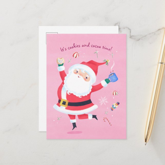Niedliche Santa Pink Postkarte (Vorderseite/Rückseite Beispiel)