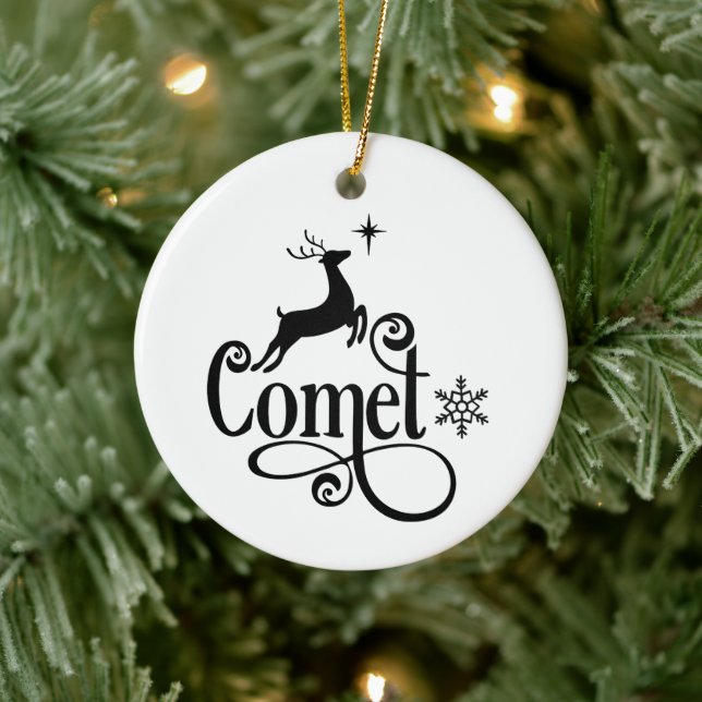 Niedliche Santa Reindeer-Namen Comet Weihnachten Keramik Ornament (Baum)