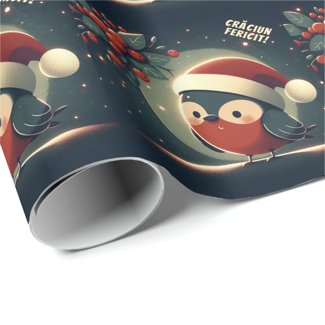 Niedliche Santa Robins rumänische Flagge Geschenkpapier (Rolleneckpunkt)