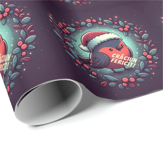 Niedliche Santa Robins rumänische Flagge Geschenkpapier (Rolleneckpunkt)