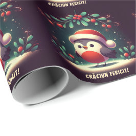 Niedliche Santa Robins rumänische Flagge Geschenkpapier