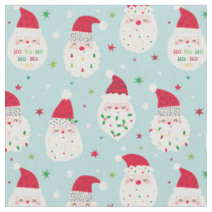 Niedliche Santas mit festlich blauen Bärten Stoff