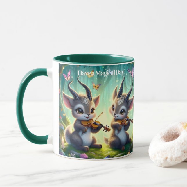 Niedliche Saolas Violas spielen im Zauberwald Tasse (Mit Donut)