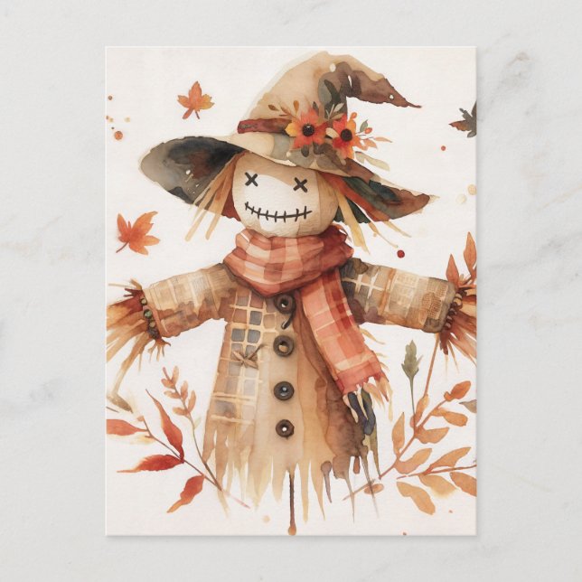 Niedliche Scarecrow Lächelnde Wasserfarbe Postkarte (Vorderseite)