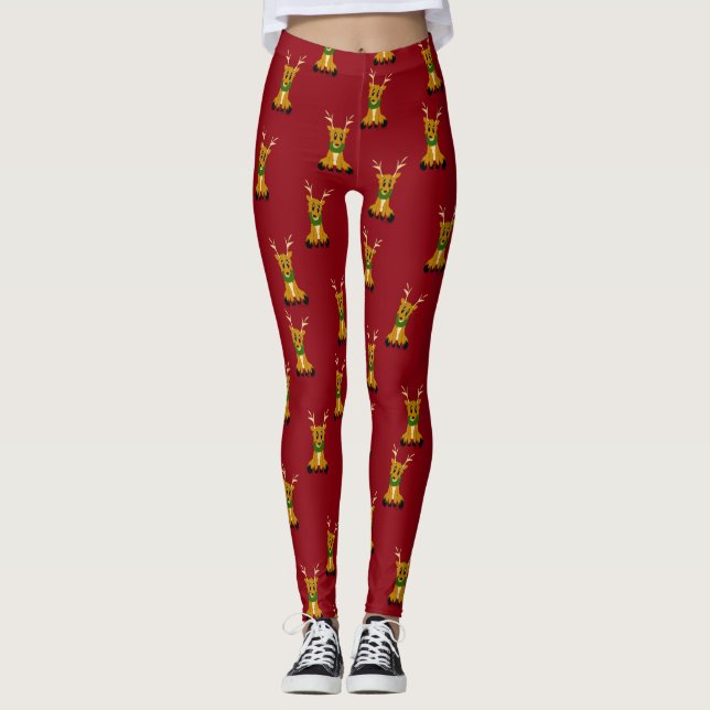 Niedliche schäbige Weihnachtsren-Leggings Leggings (Vorderseite)