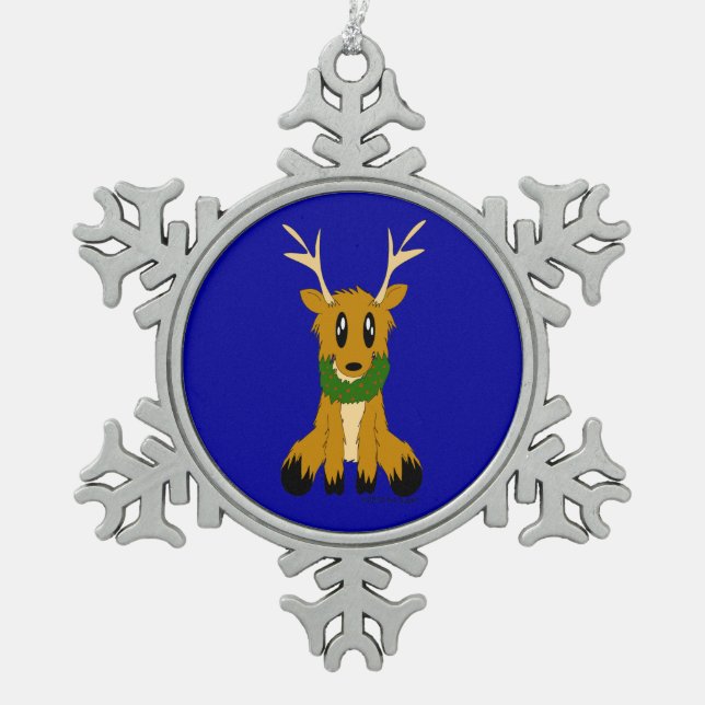 Niedliche schäbige Weihnachtsren-Verzierung Schneeflocken Zinn-Ornament (Vorderseite)