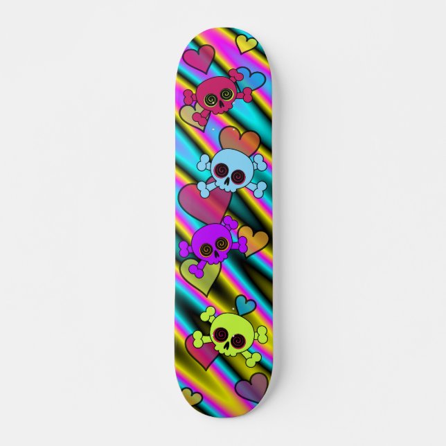 Niedliche Schädel mit Herz Skateboard (Vorne)