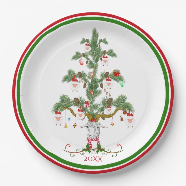 Niedliche Schafbaum-Fleece Navidad Pappteller (Vorderseite)