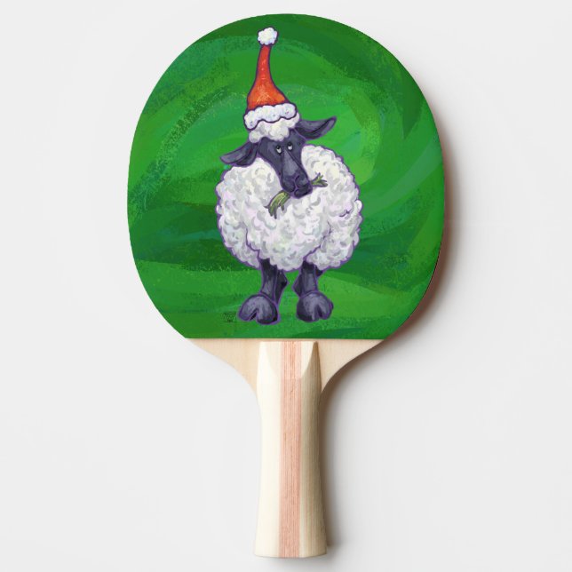Niedliche Schafe in Weihnachtsmannmütze auf grün Tischtennis Schläger (Vorderseite)